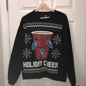 HANES SEASONAL SWEATER “HOLIDAY CHEER” size medium in black